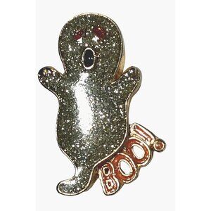 Halloween Glitter Ghost Pin Brooch Gold Tone Boo Fashion Jewelry